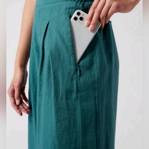 Athleta Green Playa 100% Linen Wide Crop Pants High Rise Elastic Waist Size 4 - Picture 4 of 13